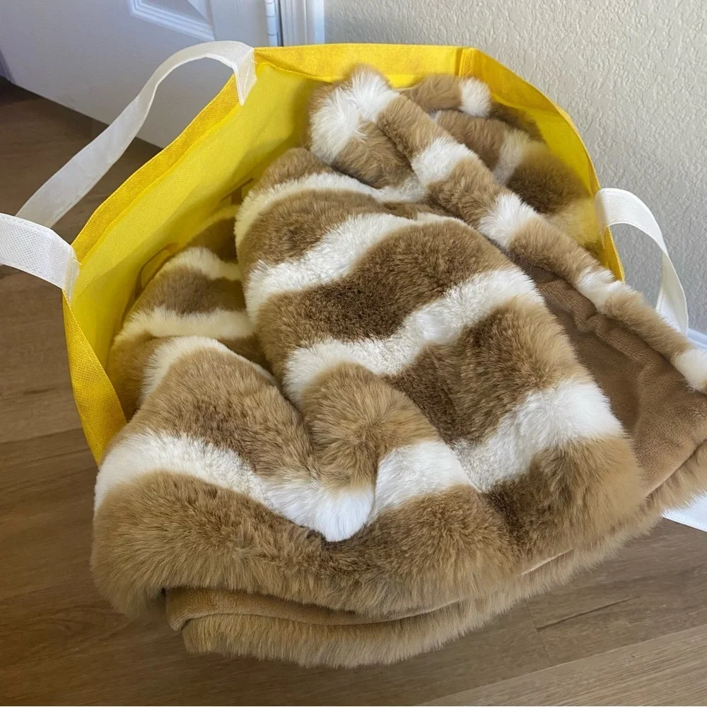 NEW Anthropologie Sophie Stripe Faux Fur Throw Blanket